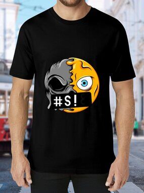 Men's Black Short Sleeve Graphic Tee with Orange & Gray Emblem